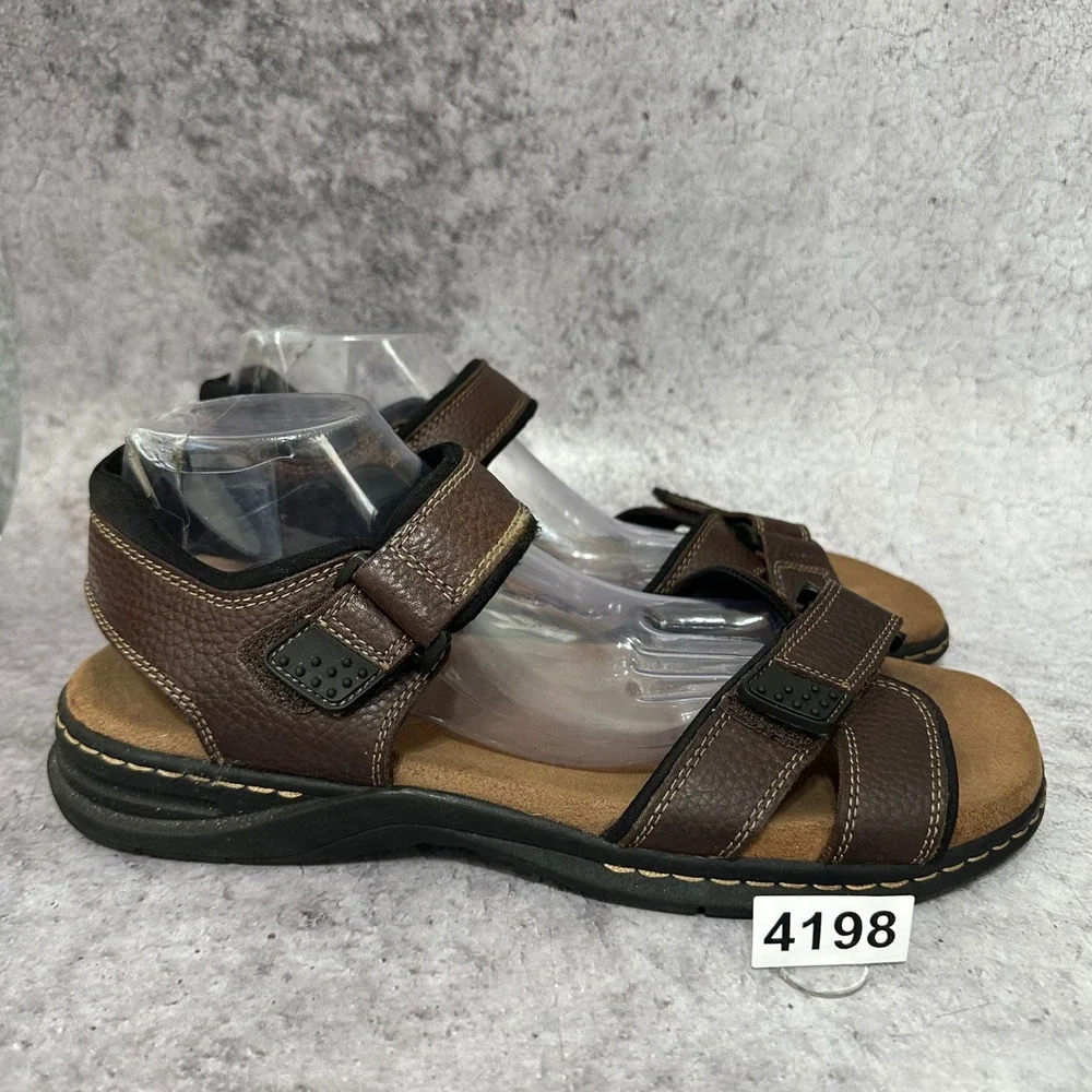 Dr Scholls Gus Sandals Mens 12 Brown Leather Comfort Adjustable Straps Gus
